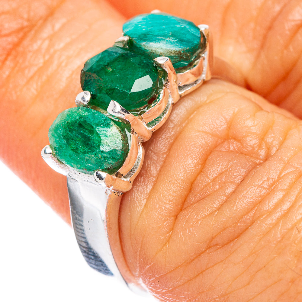 Green sillimanite dainty ring in 925 sterling silver, with three green gemstones