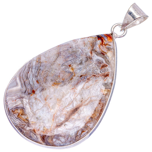 Silver-plated lace agate teardrop pendant showing swirling stone pattern