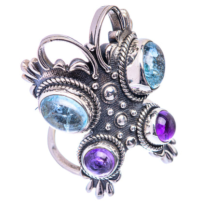 Large Aquamarine, Amethyst Ring Size 5.75 (925 Sterling Silver) R141068