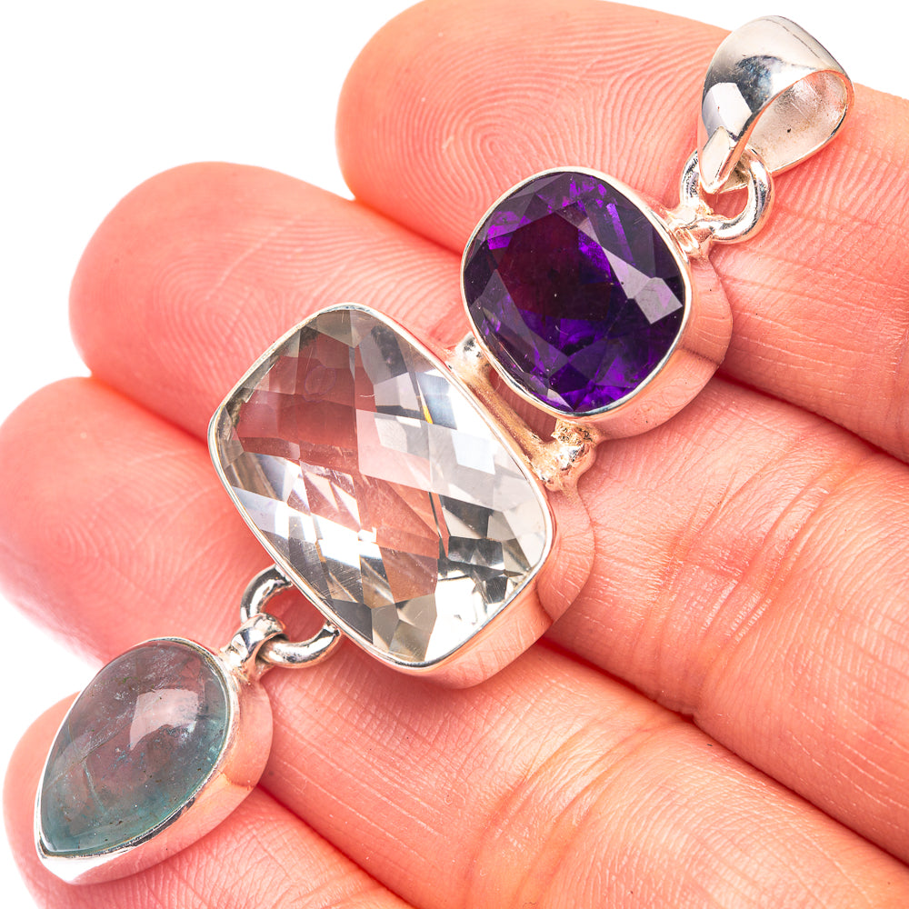 White Quartz, Amethyst, Blue Fluorite Pendant 2 1/4" (925 Sterling Silver) P38684