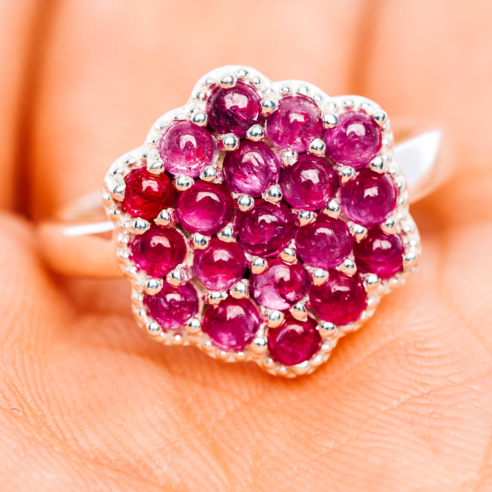 Burmese Ruby Cluster Ring Size 6.25 (.925 Sterling Silver)