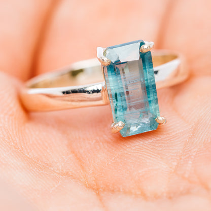 Faceted Paraiba Kyanite Ring Size 8.75 (.925 Sterling Silver)
