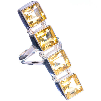 Wide 925 sterling silver ring with five square-cornered faceted citrine stones, size 7