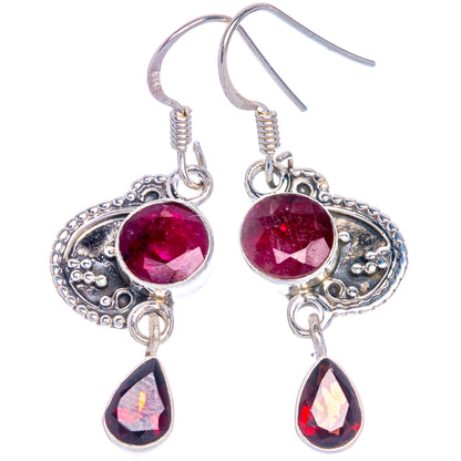 Glass Filled Ruby, Garnet Earrings 1 1/2" (925 Sterling Silver) E433529