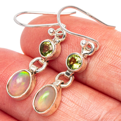 Rare Ethiopian Opal, Peridot Earrings 1 3/8" (925 Sterling Silver) E1797