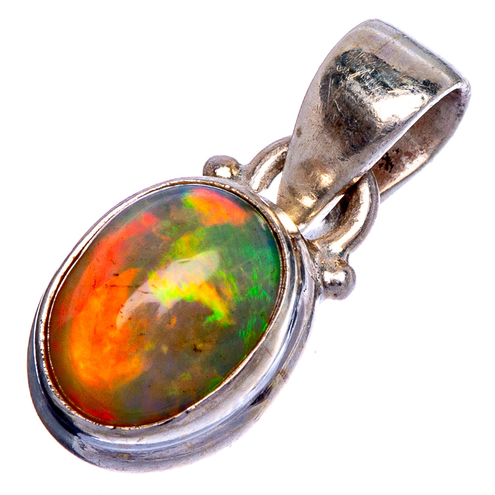 Oval Ethiopian opal pendant in 925 sterling silver with bail and bezel setting