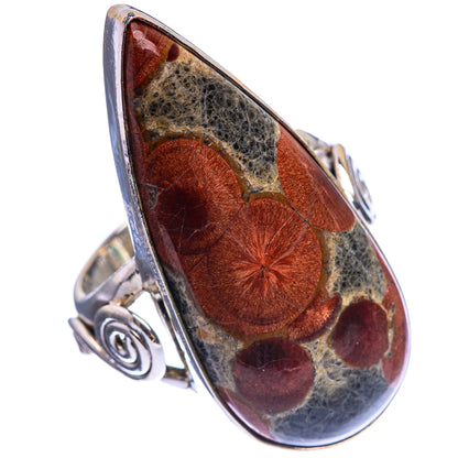 Poppy jasper ring in 925 sterling silver, heart-pattern teardrop stone with swirl band