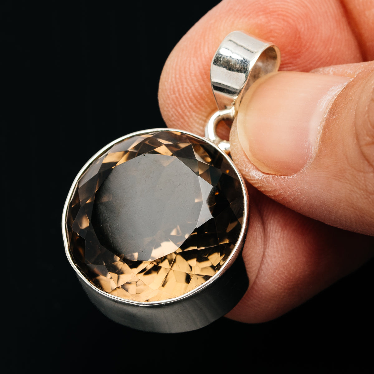 Premium 40ct Faceted Smoky Quartz Pendant 1 3/8" (.925 Sterling Silver)