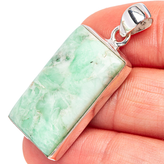 Rectangular mint green variscite pendant in .925 sterling silver bezel with round bail