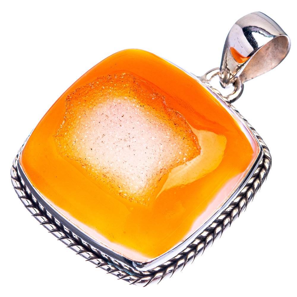 Carnelian Druzy Pendant 1 1/2" (925 Sterling Silver) P38843