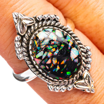 Southwestern Style Mosaic Opal Ring Size 8 Adjustable (.925 Sterling Silver)