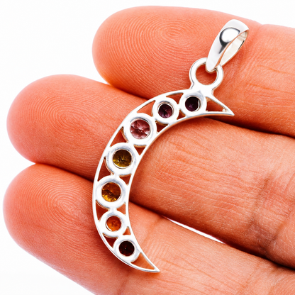 Chakra Moon Pendant 1 5/8" (.925 Sterling Silver)