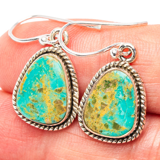 Turquoise oval drop earrings, .925 sterling silver frame and fishhook closures