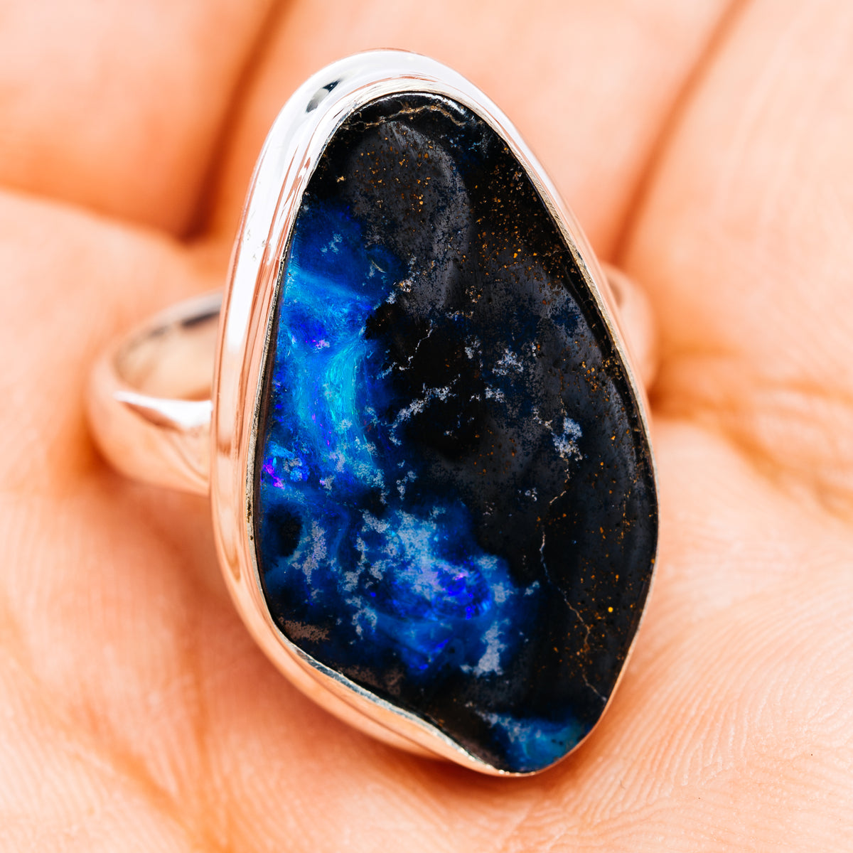 Premium Australian Boulder Opal  Ring Size 7.75 (.925 Sterling Silver)