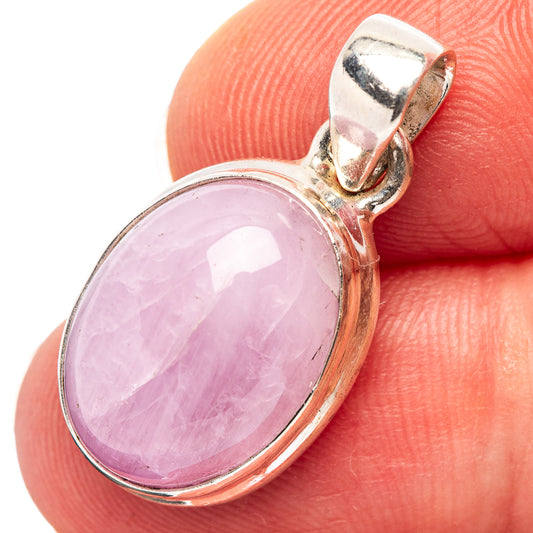 Oval kunzite pendant in .925 sterling silver bezel, pink-purple stone with loop bail