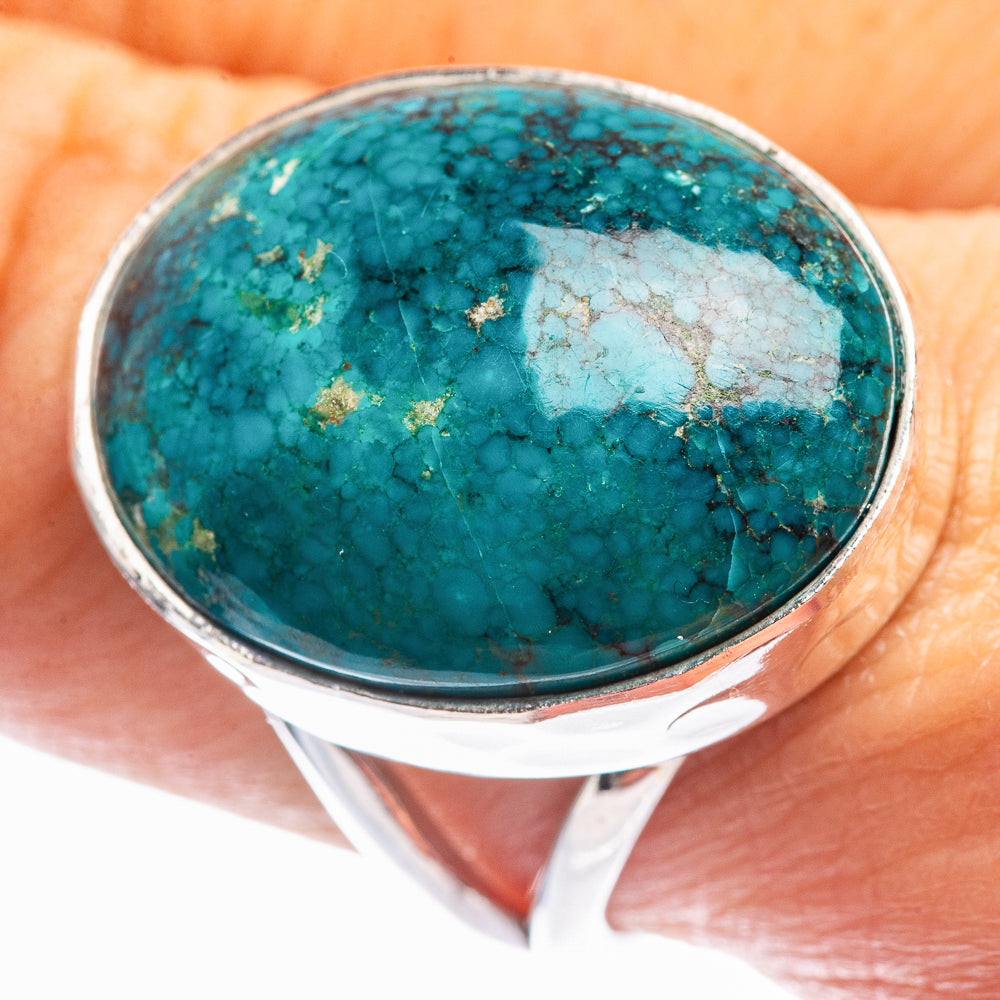 Sterling silver ring with large oval turquoise cabochon, size 9