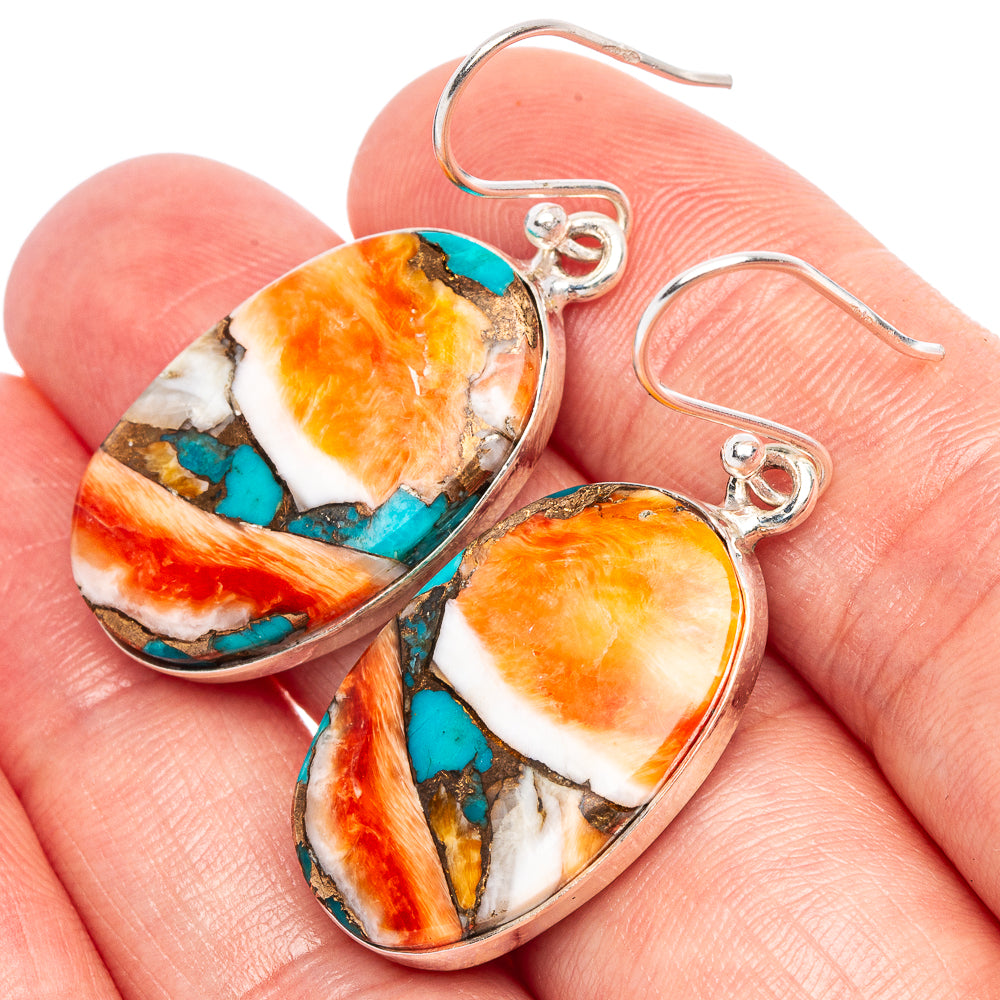 Spiny Oyster Turquoise Earrings 1 5/8" (925 Sterling Silver) E1789