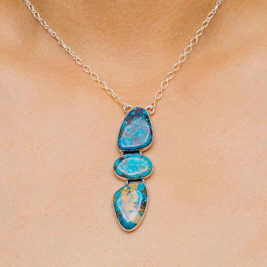 Southwestern Style Ithaca Peak Turquoise Necklace 19" (.925 Sterling Silver)