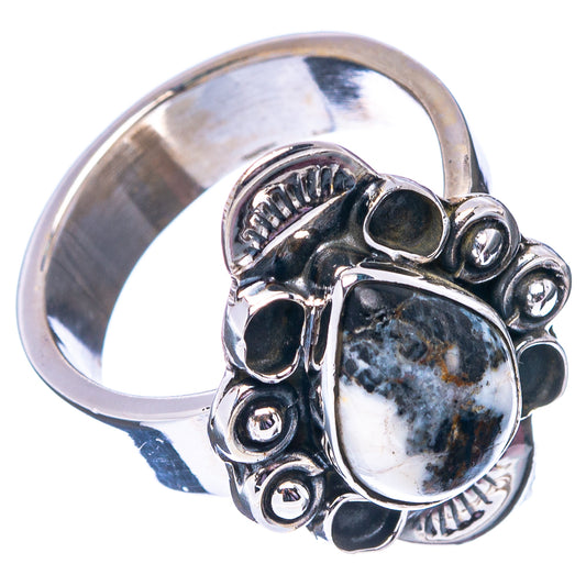 Adjustable 925 sterling silver ring with ornate bezel and oval white-and-blue stone