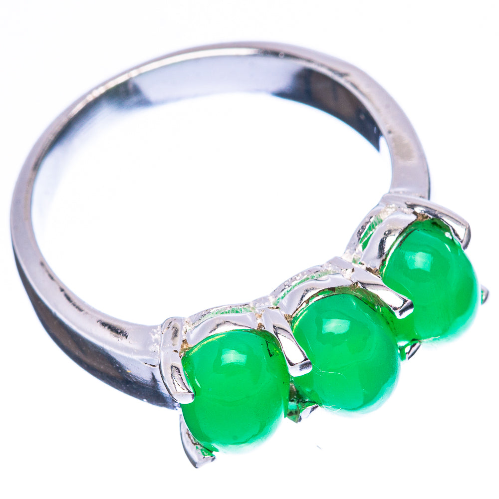 925 sterling silver ring with three green oval onyx cabochons, open band