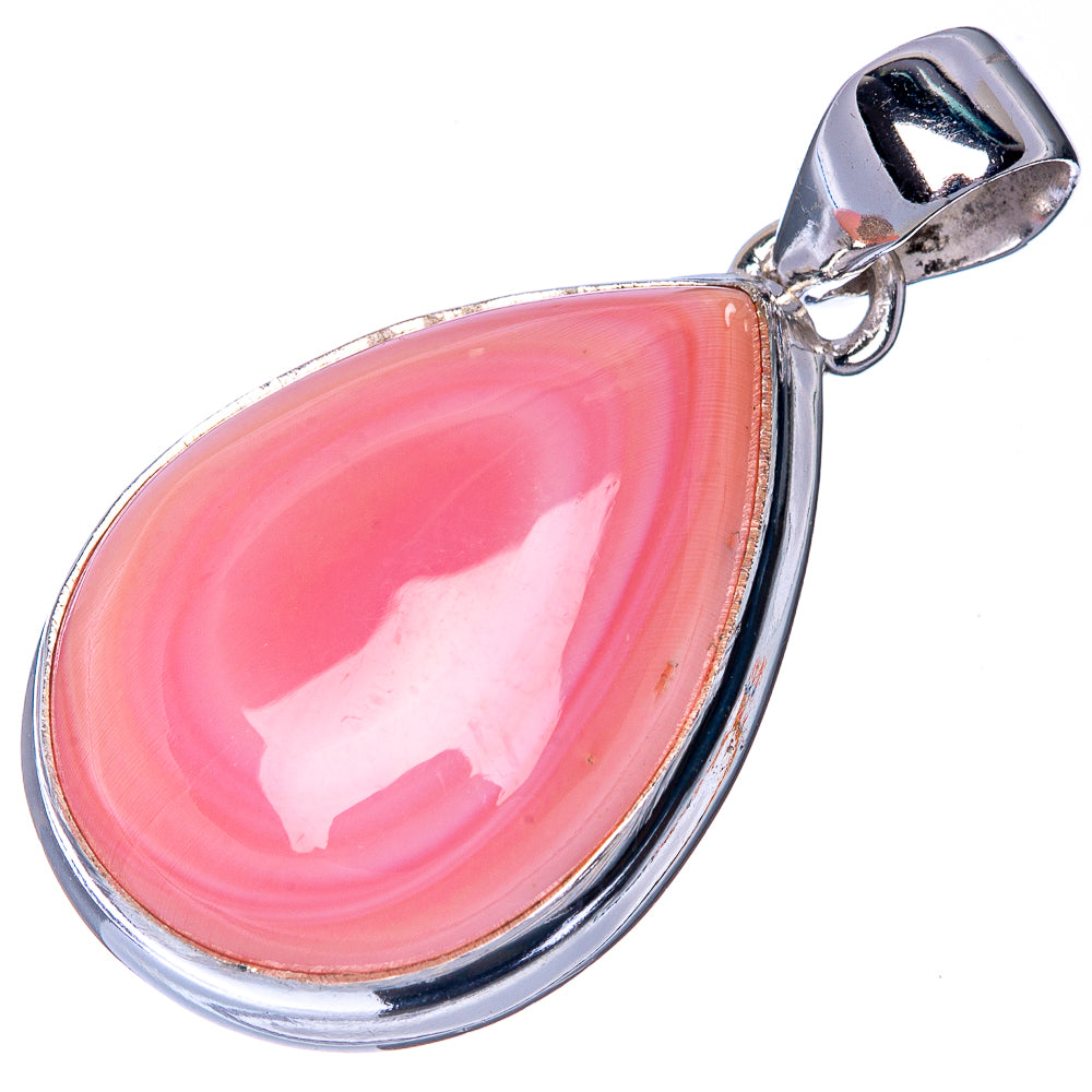 Sterling silver conch shell pendant, pink teardrop bezel set shell