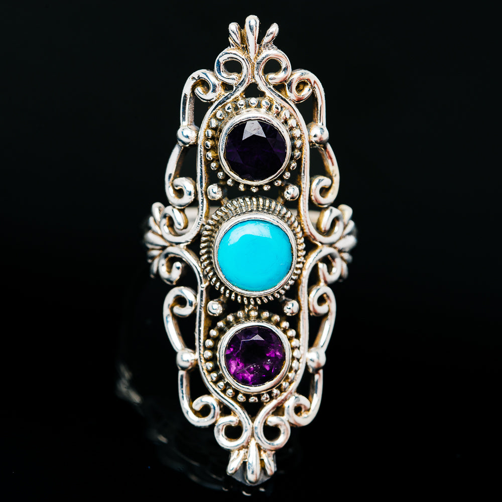 Premium Sleeping Beauty Turquoise, Amethyst Ring (.925 Sterling Silver)