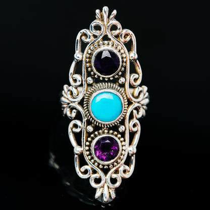 Premium Sleeping Beauty Turquoise, Amethyst Ring (.925 Sterling Silver)