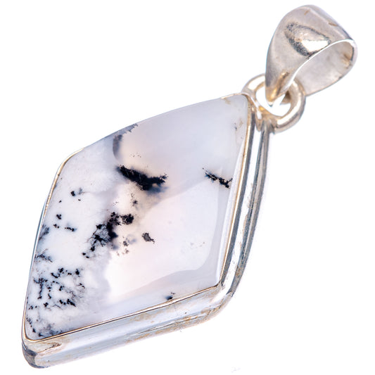 Sterling silver dendritic opal pendant, white stone with black web-like pattern, loop bail