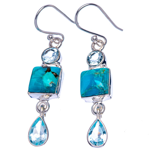 Turquoise, Blue Topaz Earrings 1 3/4" (925 Sterling Silver) E1638