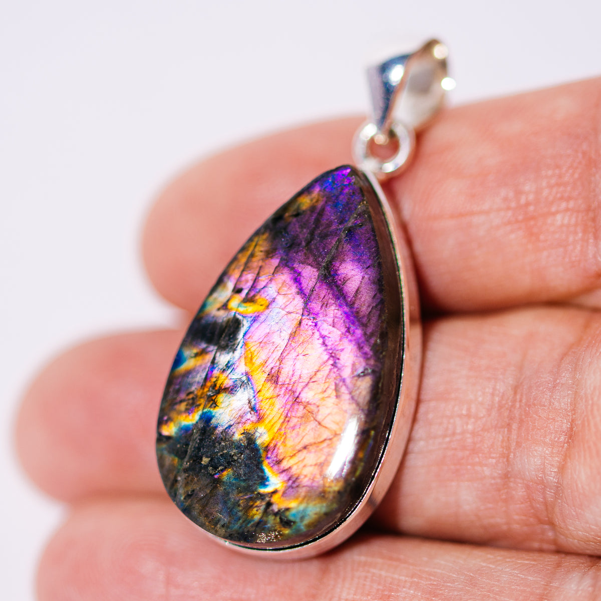 Purple Labradorite Pendant 1 5/8" (.925 Sterling Silver)