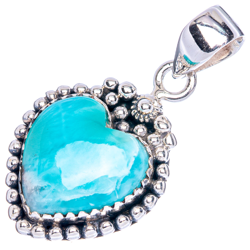 Larimar Heart Pendant 1 3/8" (925 Sterling Silver) P41798