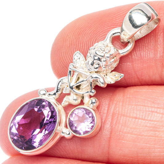 Faceted Amethyst Angel Pendant 1 3/8" (925 Sterling Silver) P41153