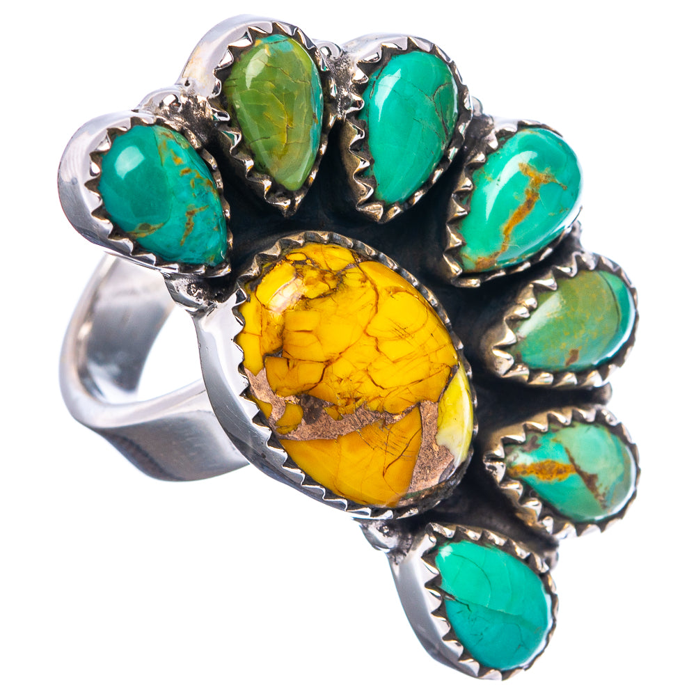 Exclusive Honey Dahlia Turquoise, Mohave Turquoise Ring Size 7 Adjustable (.925 Sterling Silver)