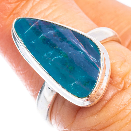 Sterling silver opal doublet ring with oval blue-green teardrop stone, size 6.25