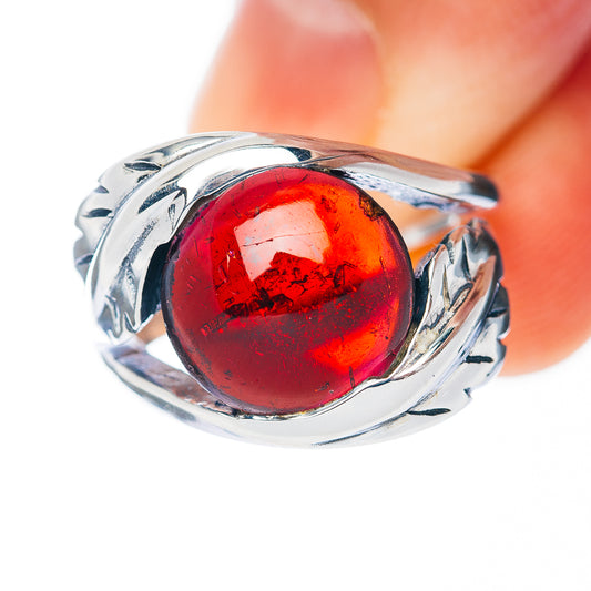Premium Garnet Leaf Ring Size 7 (.925 Sterling Silver)