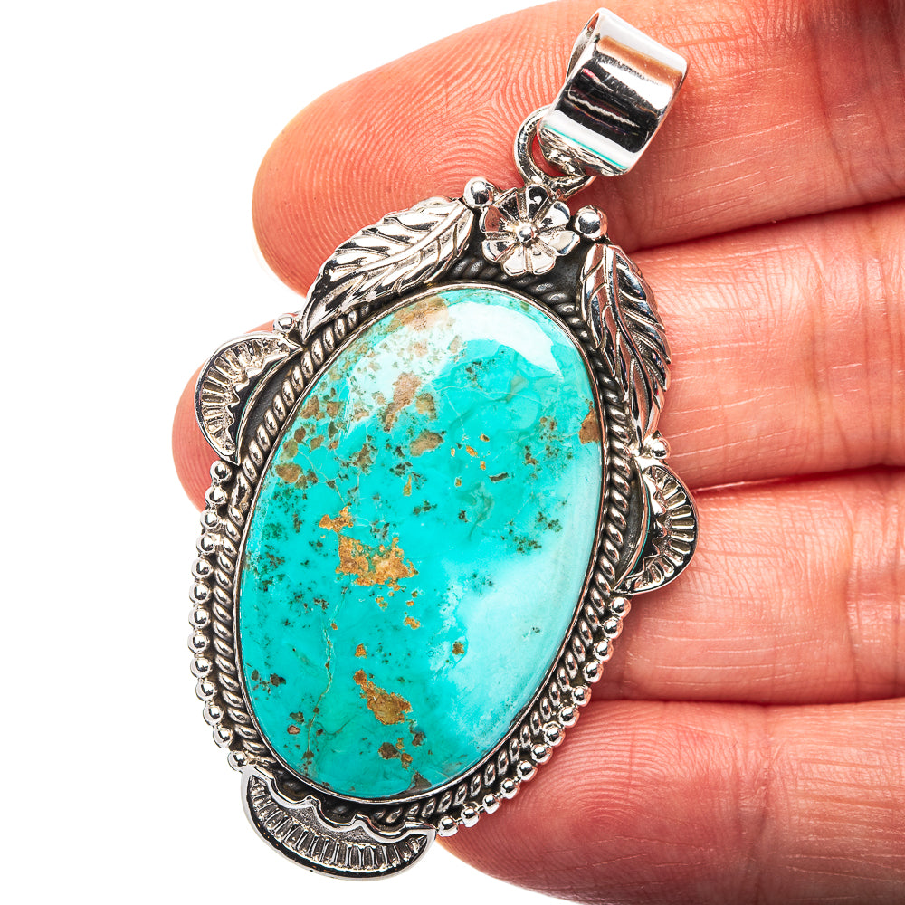 Exclusive Southwestern Style Kingman Turquoise Pendant 2 1/4" (.925 Sterling Silver)