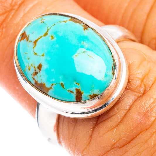 Turquoise sterling silver ring with oval cabochon, smooth bezel