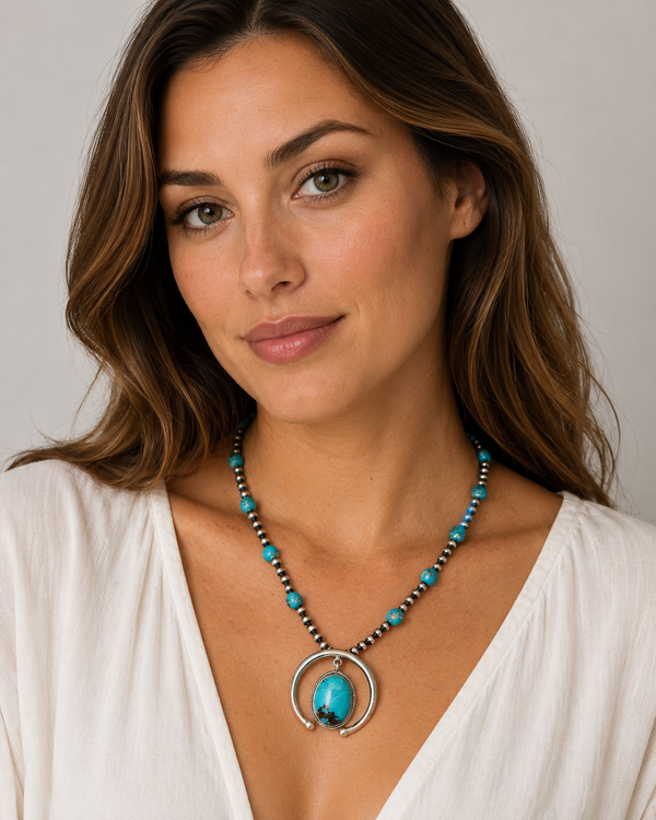 Navajo Pearl Turquoise Necklace 18 to 20" (.925 Sterling Silver)