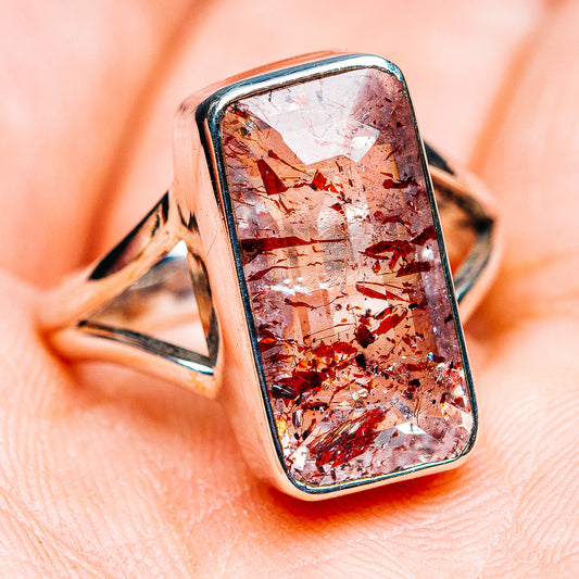 Size 7 sterling silver ring with faceted maroon lepidocrocite gemstone