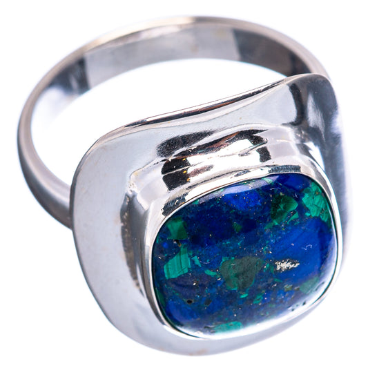 Sterling silver ring with oval blue-green gemstone, polished bezel and wide band