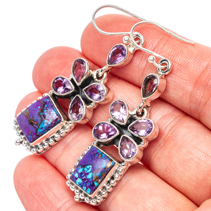 Premium Purple Copper Composite Turquoise, Amethyst Earrings 2 1/8" (925 Sterling Silver) E1632