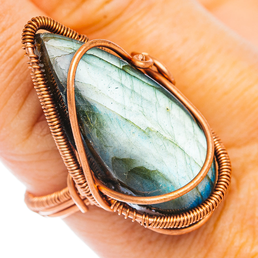 Labradorite Wire Wrap Ring Size 7.5 (Copper)
