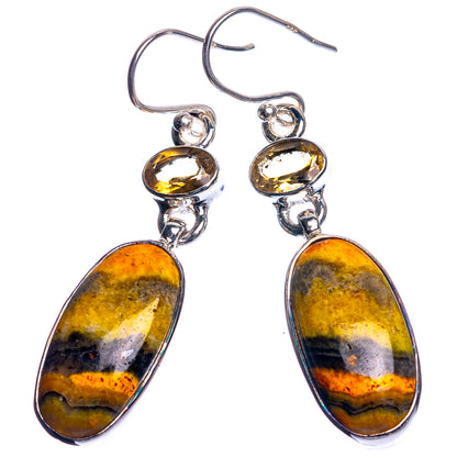 Bumble Bee Jasper, Citrine 925 Sterling Silver Earrings 1 7/8"