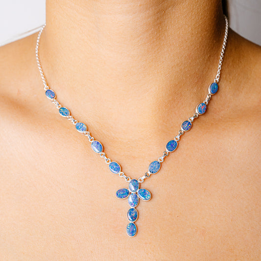 Doublet Opal Necklace 15.75" (925 Sterling Silver) N90244