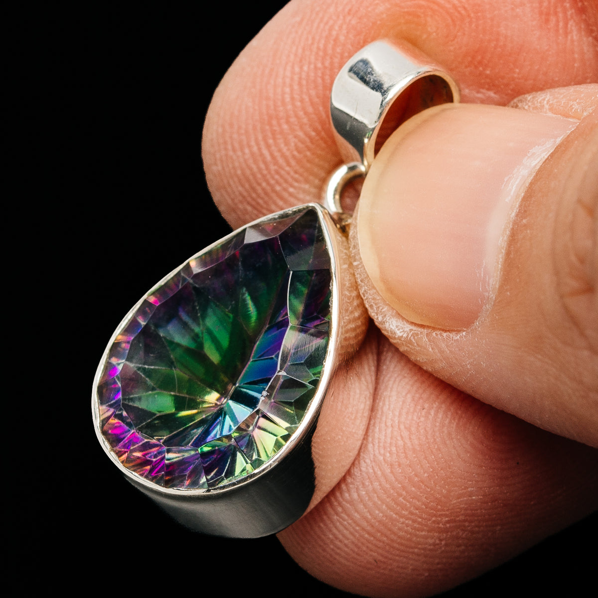 Premium 15ct Faceted Mystic Topaz Pendant 1 1/8" (.925 Sterling Silver)
