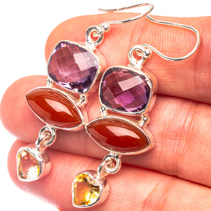 Amethyst, Carnelian, Citrine Earrings 1 7/8" (925 Sterling Silver) E432288