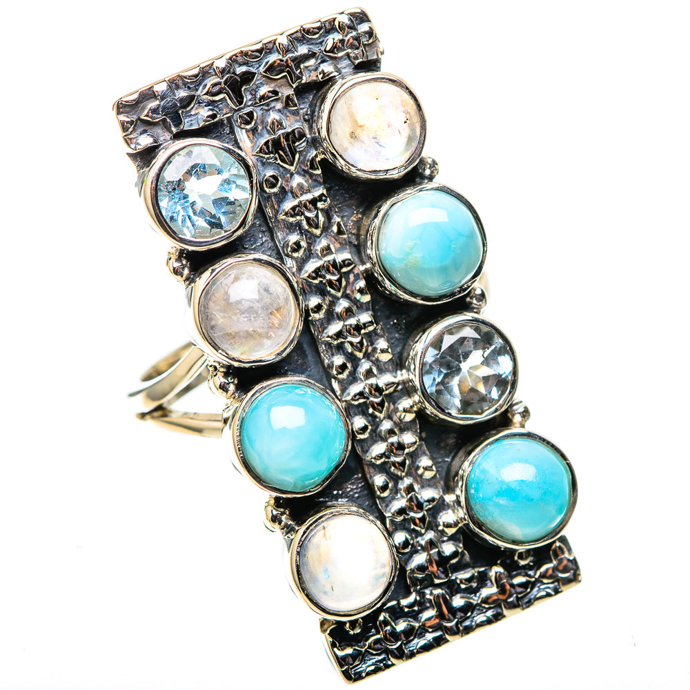 Signature Large Larimar, Rainbow Moonstone, Blue Topaz Ring Size 8.5 (925 Sterling Silver) RING138171