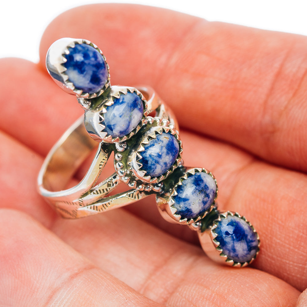Premium 5-Gemstone Finger Shield Sodalite Ring Size 9.75 (.925 Sterling Silver)