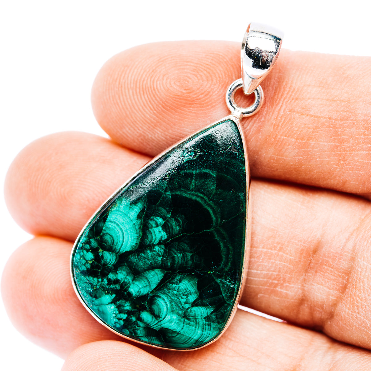 Premium Flower Malachite Pendant 1 3/4" (.925 Sterling Silver)