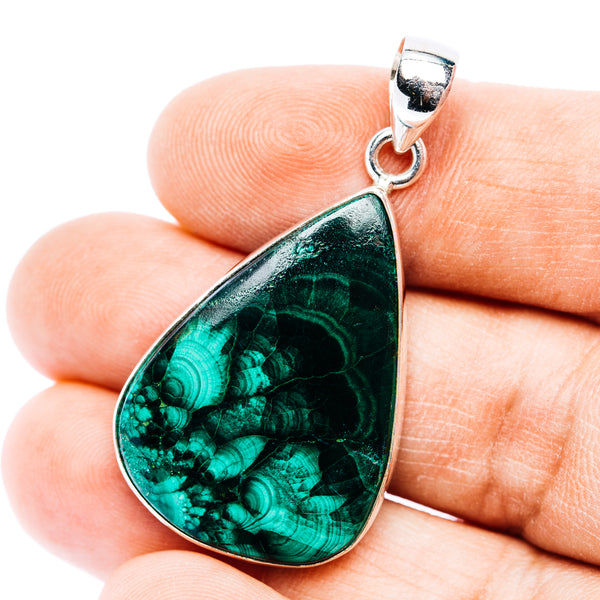 Premium Flower Malachite Pendant 1 3/4" (.925 Sterling Silver)